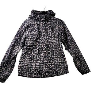 Eddie Bauer Womens XS Camo Hooded Rain Jacket Black Grey Removable Hood